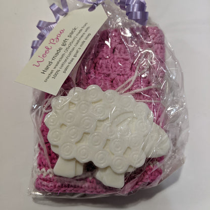 Crochet washcloth and Sheep Soap gift pack