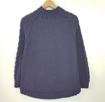 Chunky Cable Sweater with Scooped Hem