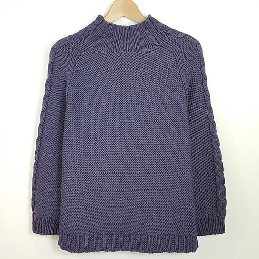 Chunky Cable Sweater with Scooped Hem
